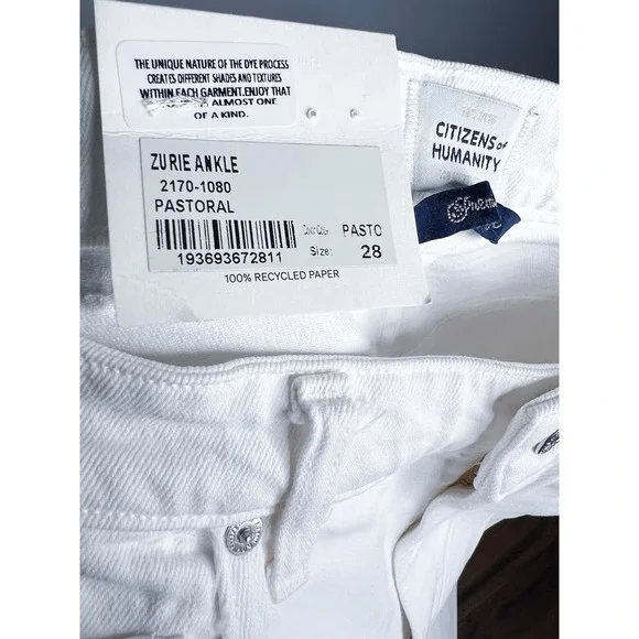 NWT Citizens of Humanity Zurie Ankle High‎ Rise Straight Jeans White Size 28